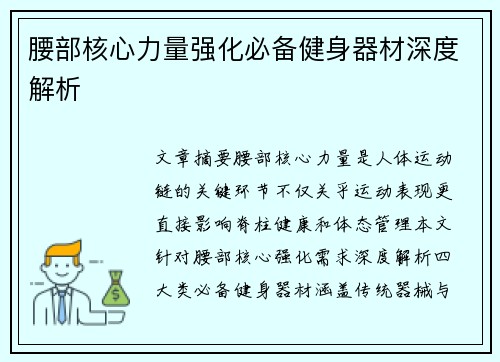 腰部核心力量强化必备健身器材深度解析