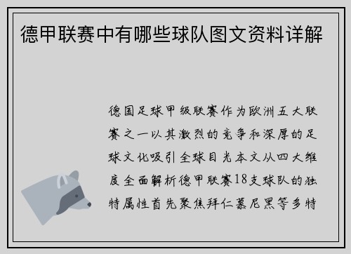 德甲联赛中有哪些球队图文资料详解
