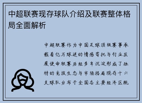 中超联赛现存球队介绍及联赛整体格局全面解析